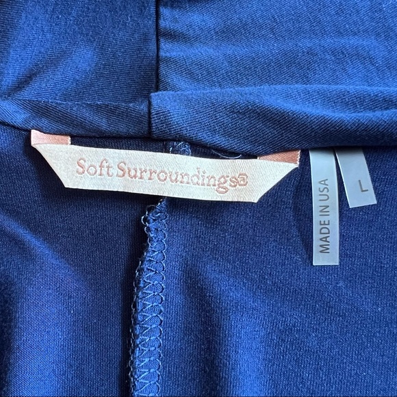 ⭐️ Soft Surroundings Navy Blue Cowl Neck Tunic Sleeveless Pockets  Casual Dress - Picture 6 of 8